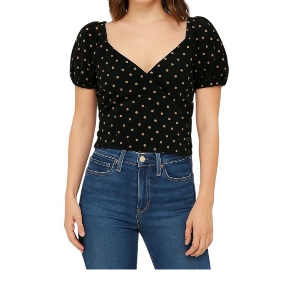 Womens Madewell Corduroy Polkadot Wrap Top Medium Puff Sleeve Preppy